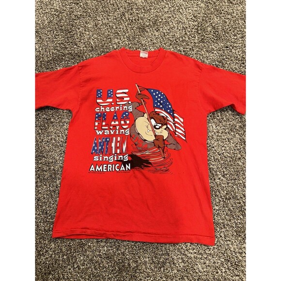Vtg 90s Taz Tasmanian Devil T Shirt Sz L USA America 4th Of July Single Stitch - Picture 1 of 12